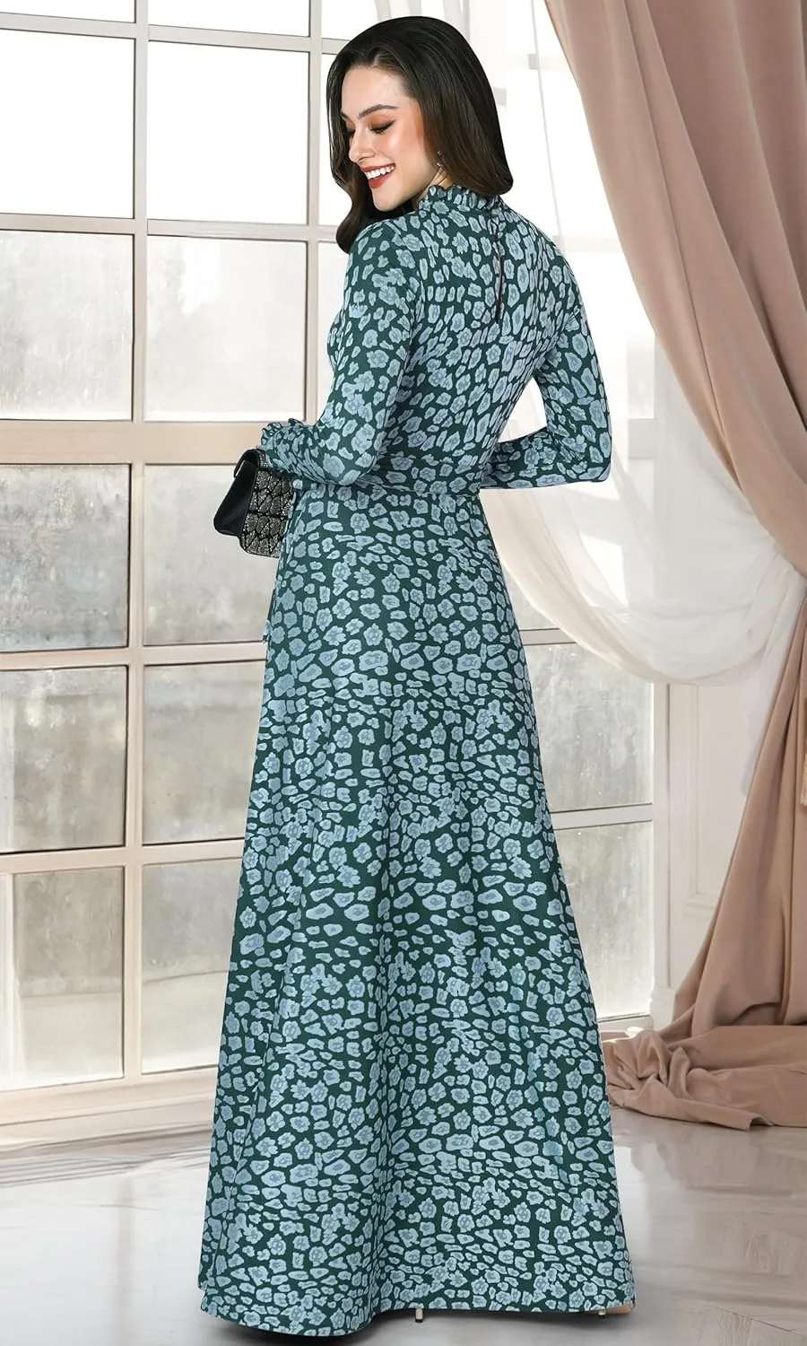 KOH KOH Womens Long Sleeve Elegant Pockets Fall Winter Evening Maxi Dress Gown
