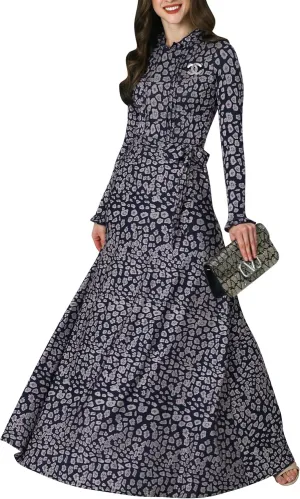 KOH KOH Womens Long Sleeve Elegant Pockets Fall Winter Evening Maxi Dress Gown