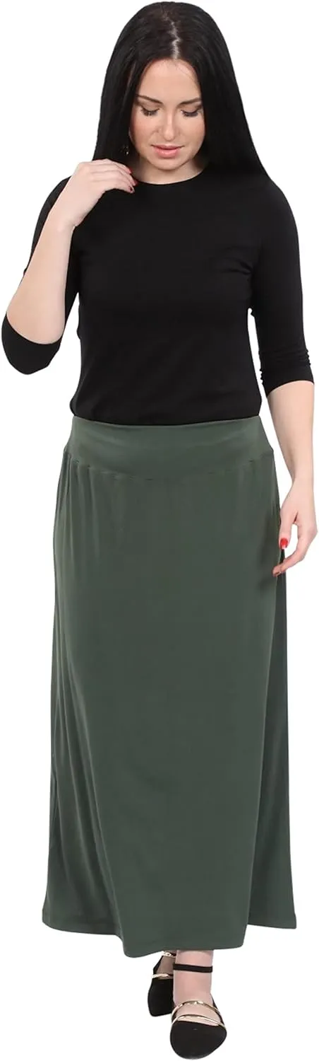 Kosher Casual Women's Maxi Skirt Wrinkle Free Silky and Dressy Fabric