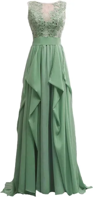 Lace Applique Chiffon Prom Dress Long Beaded Mother of The Bride Dresses Sleeveless A Line Formal Party Evening Gown