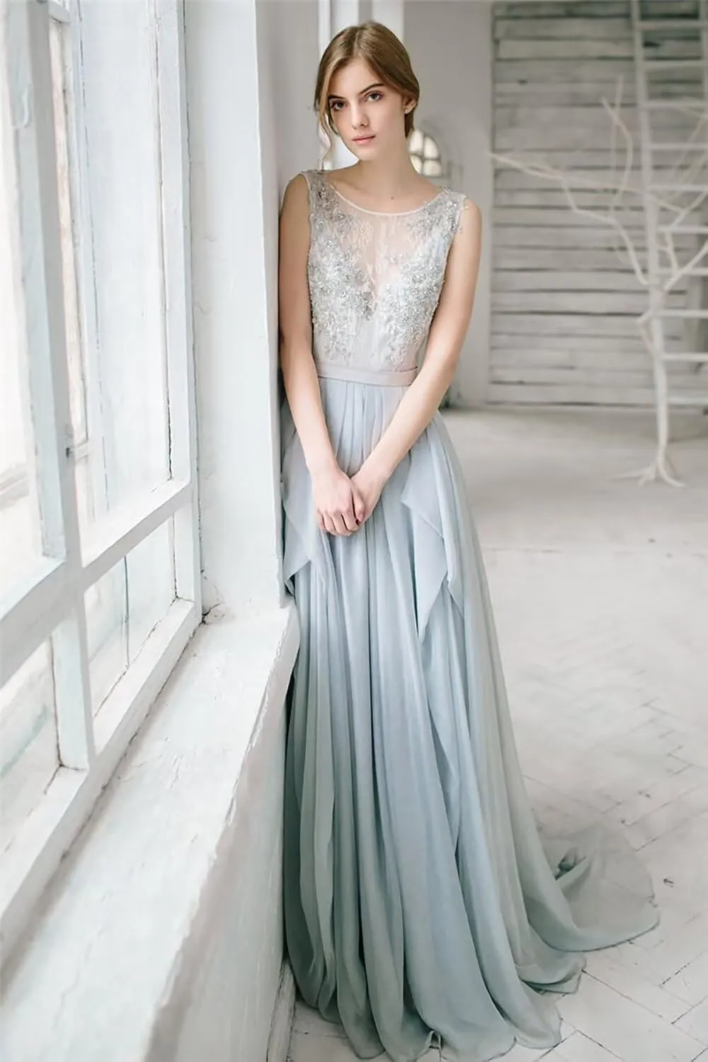Lace Applique Chiffon Prom Dress Long Beaded Mother of The Bride Dresses Sleeveless A Line Formal Party Evening Gown