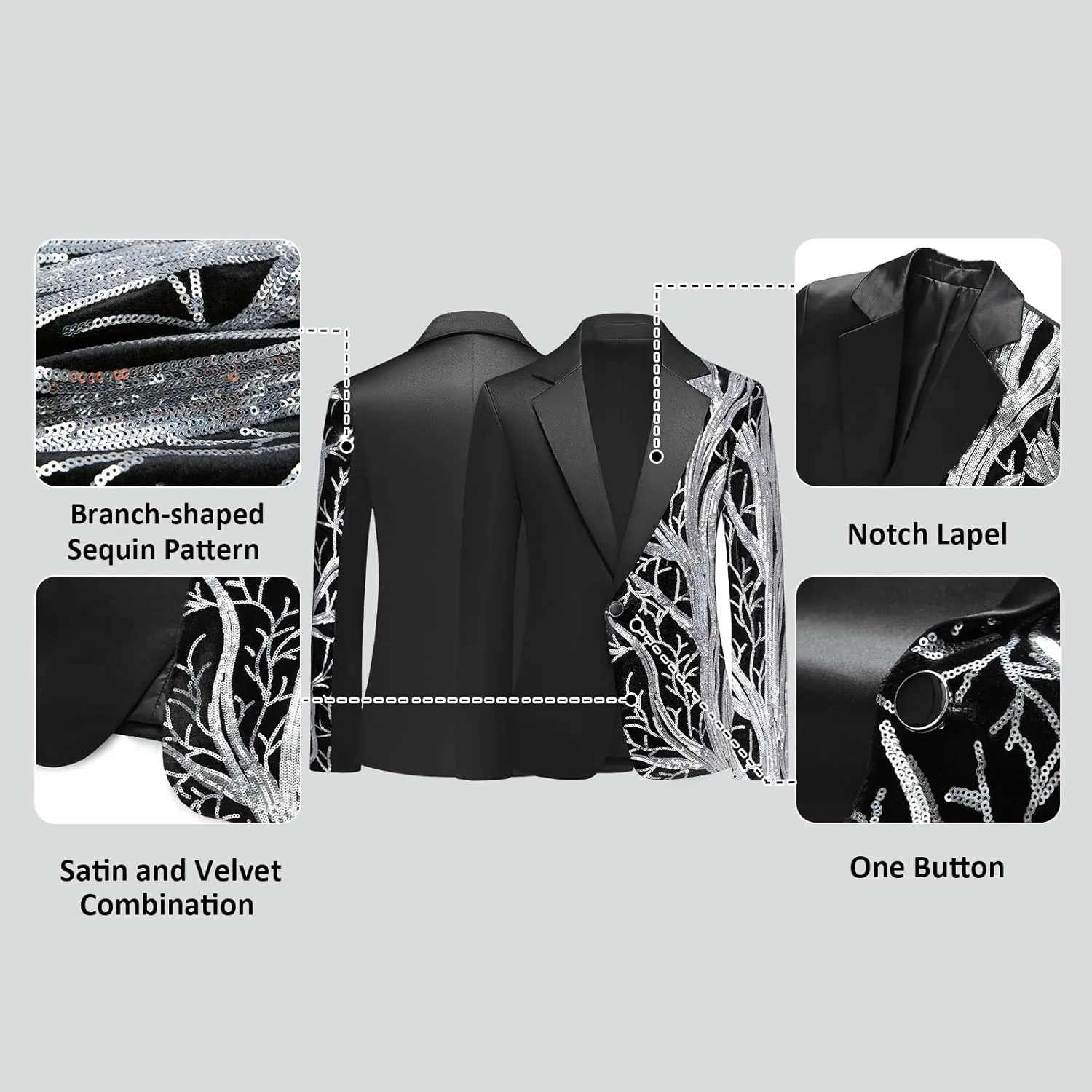 Lamgool Tuxedo Suits for Boys Kids Formal Outfit 4-Piece Set with Sequin Blazer Dress Shirt Black Pants Bow tie Prom Wedding
