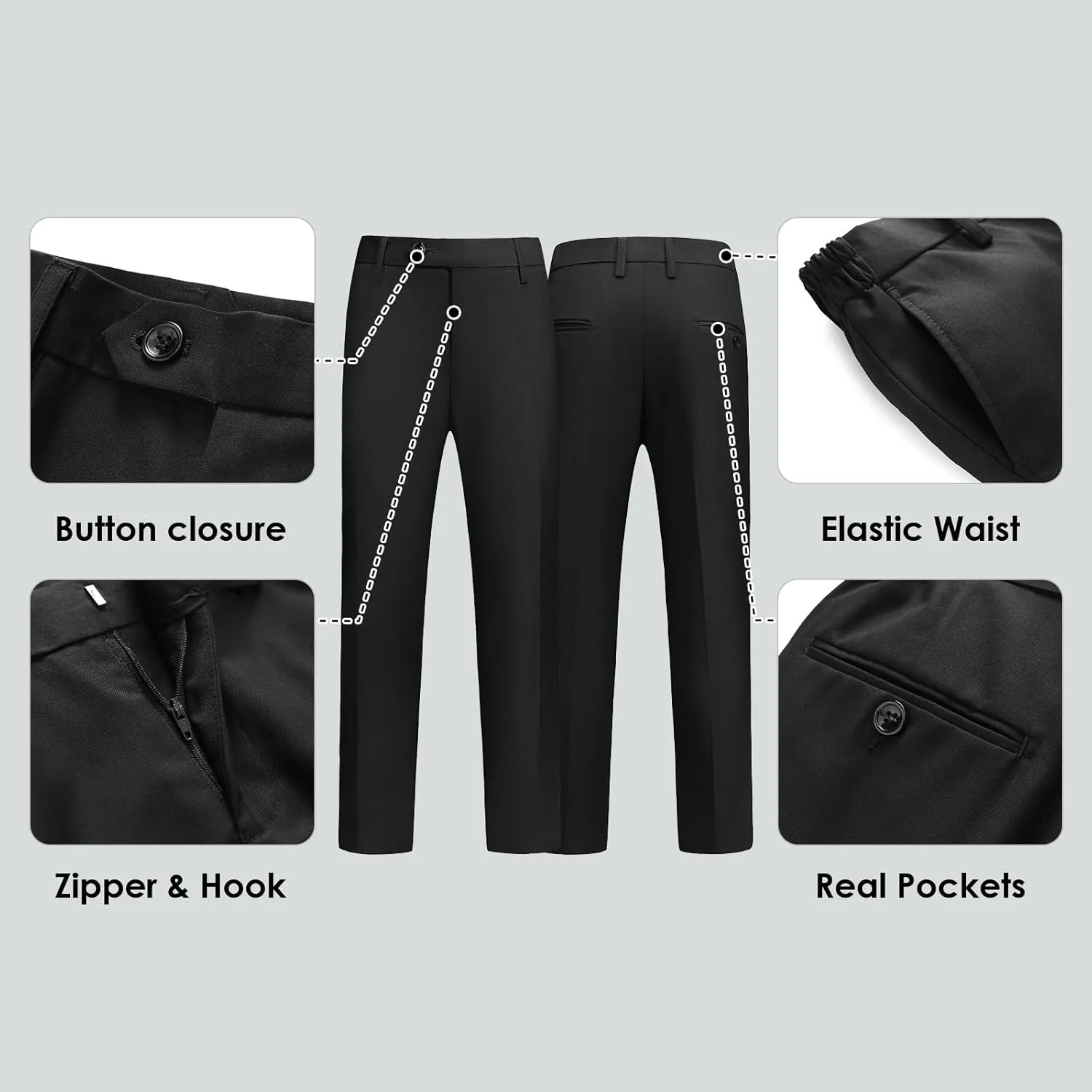 Lamgool Tuxedo Suits for Boys Kids Formal Outfit 4-Piece Set with Sequin Blazer Dress Shirt Black Pants Bow tie Prom Wedding
