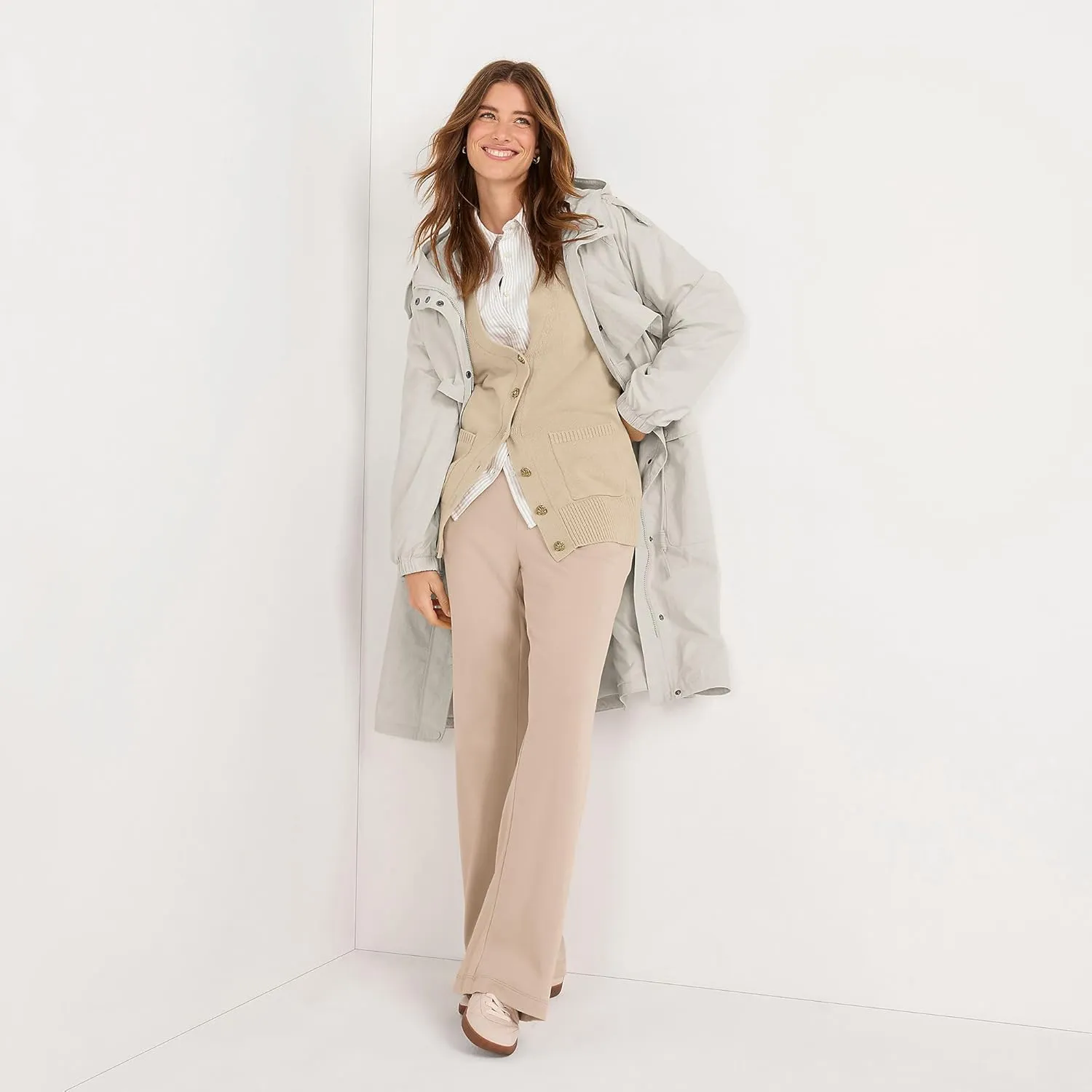 Lands' End Women's Knit High Rise Pleated Wide Leg Pants