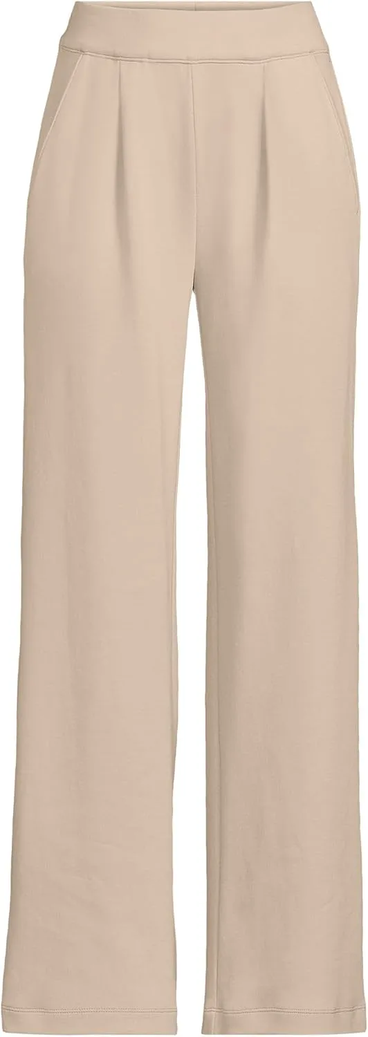 Lands' End Women's Knit High Rise Pleated Wide Leg Pants