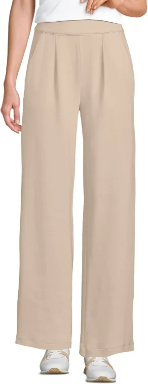 Lands' End Women's Knit High Rise Pleated Wide Leg Pants