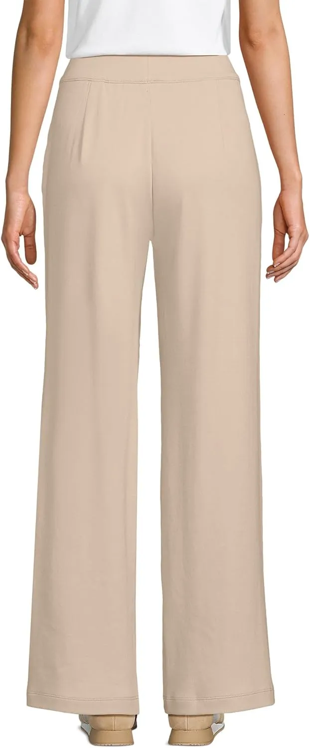 Lands' End Women's Knit High Rise Pleated Wide Leg Pants