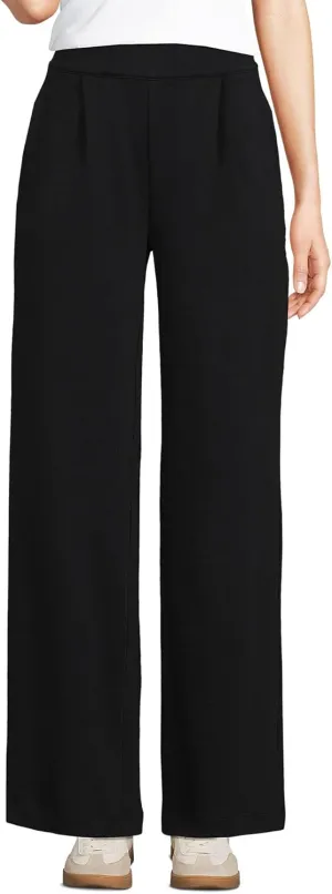 Lands' End Women's Knit High Rise Pleated Wide Leg Pants