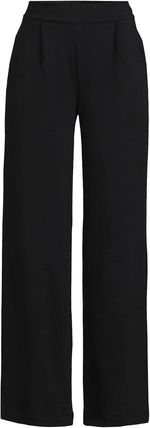 Lands' End Women's Knit High Rise Pleated Wide Leg Pants