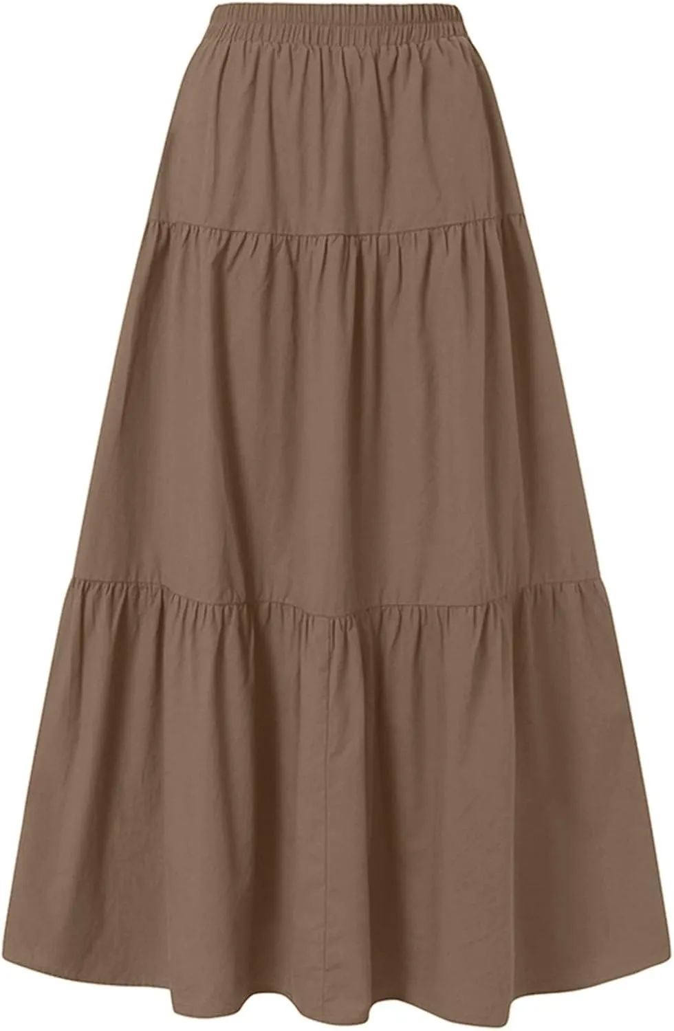 Long Maxi Plus Size Skirts for Women 2025 Summer Flowy Swing Tiered Elastic High Waist Pleated Skirt No Have Belt