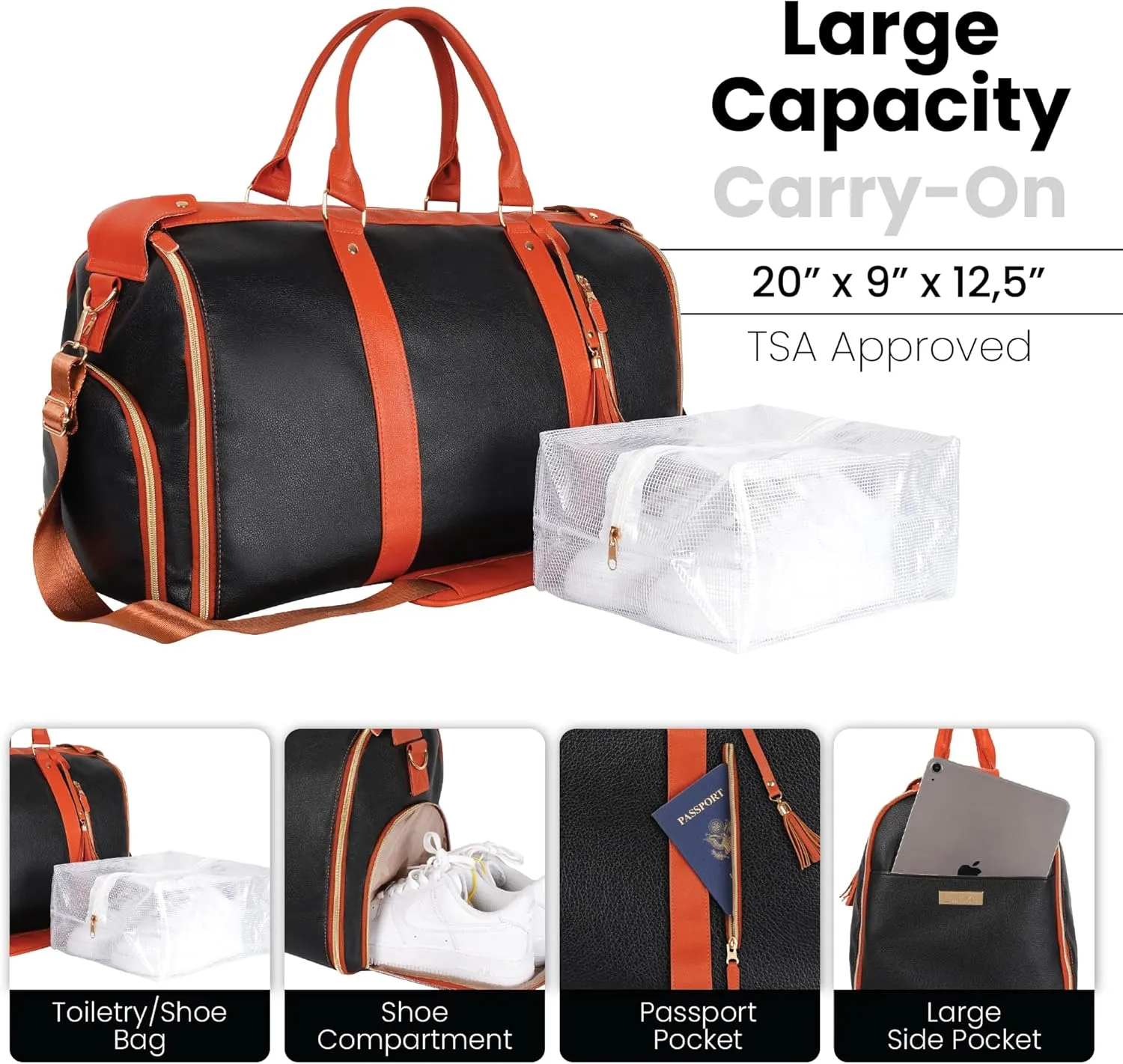 Luhxe Travel Convertible Carry On Garment Bag with Shoe Pouch & Detachable Shoulder Strap - Charcoal