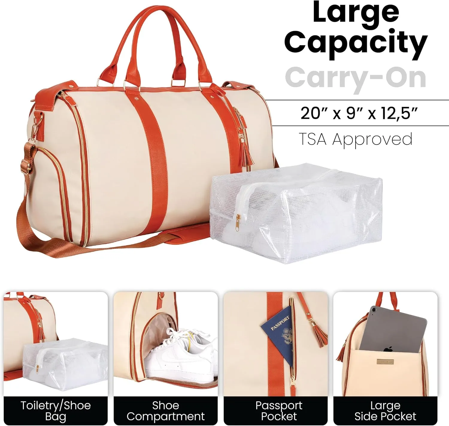 Luhxe Travel Convertible Carry On Garment Bag with Shoe Pouch & Detachable Shoulder Strap - Snow