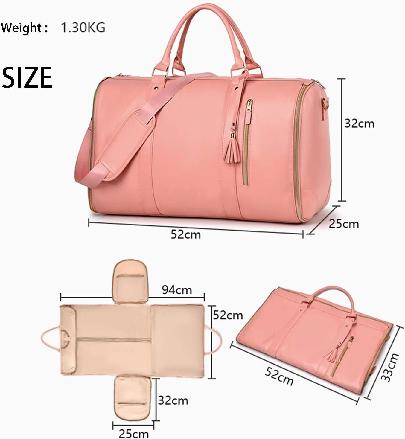 Luxemega Bag, 50L Capacity Luxemega Travel Bag, Luxemega Travel Bags for Women, Luhxe Travel Bag Garment Bag, Convertible Garment Duffel Bag (Pink)