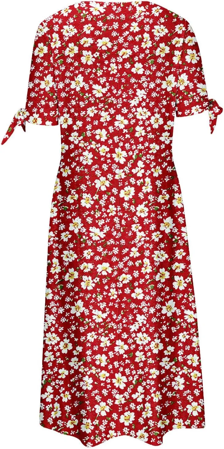 Maxi Dresses for Women 2025,Eyelet Beach Vacation Floral Boho Short Sleeve Plus Size Summer Dresses Flowy Sundresses