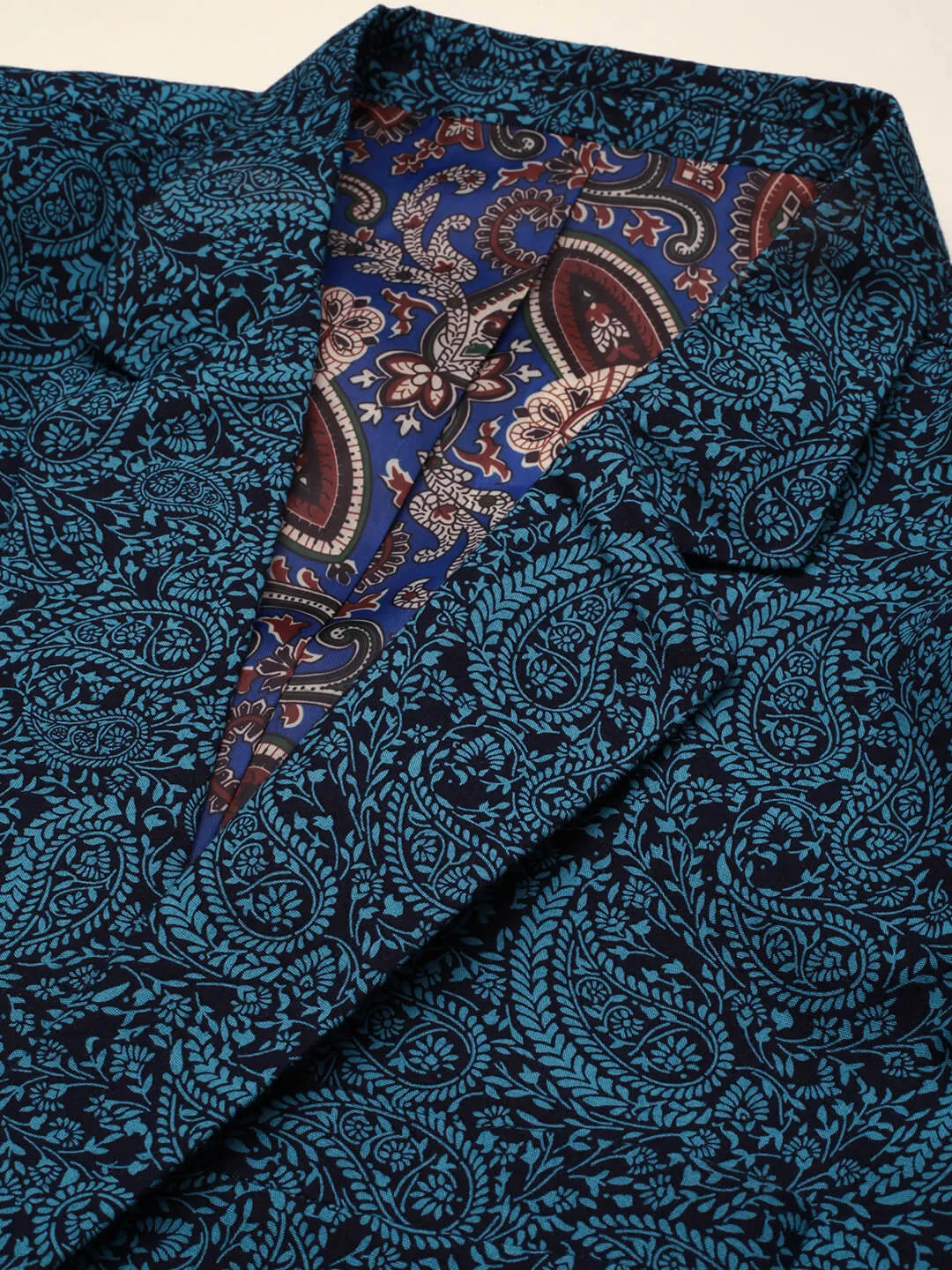 Men Black Paisley Printed Slim-Fit Single Breasted Blazer