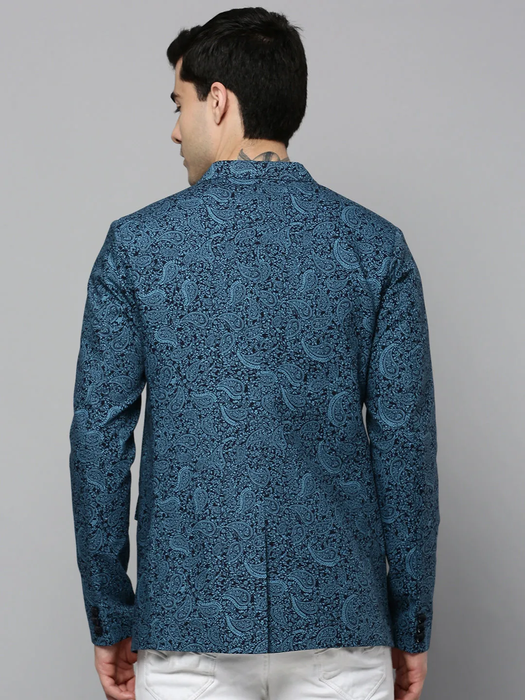Men Black Paisley Printed Slim-Fit Single Breasted Blazer