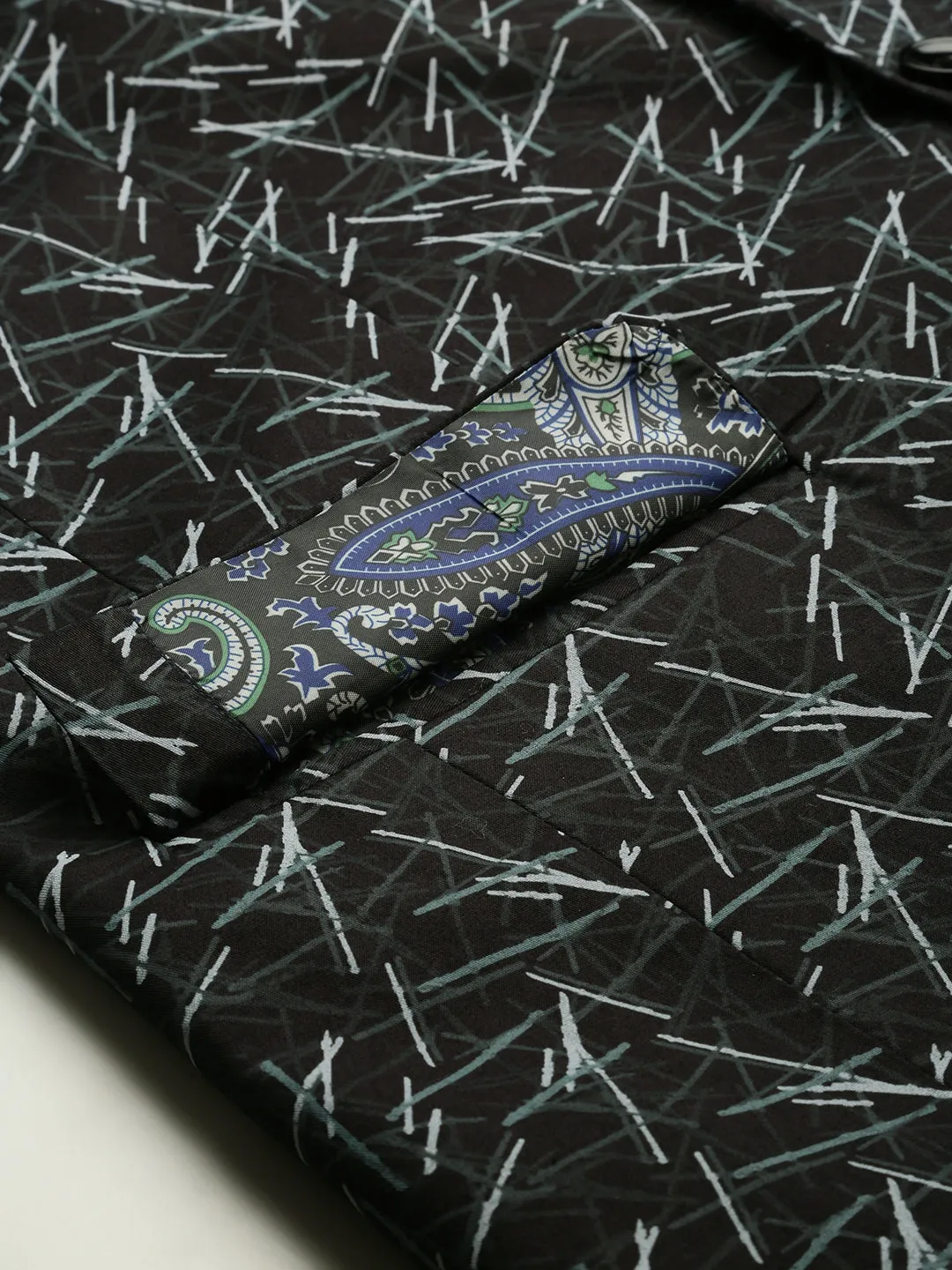 Men Black Printed Single-Breasted Slim-Fit Blazer