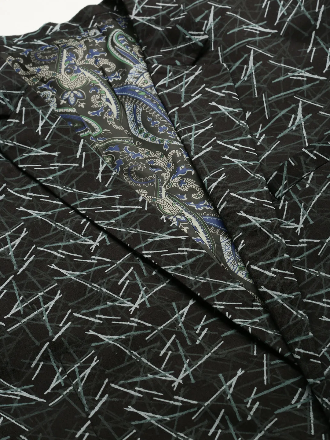 Men Black Printed Single-Breasted Slim-Fit Blazer