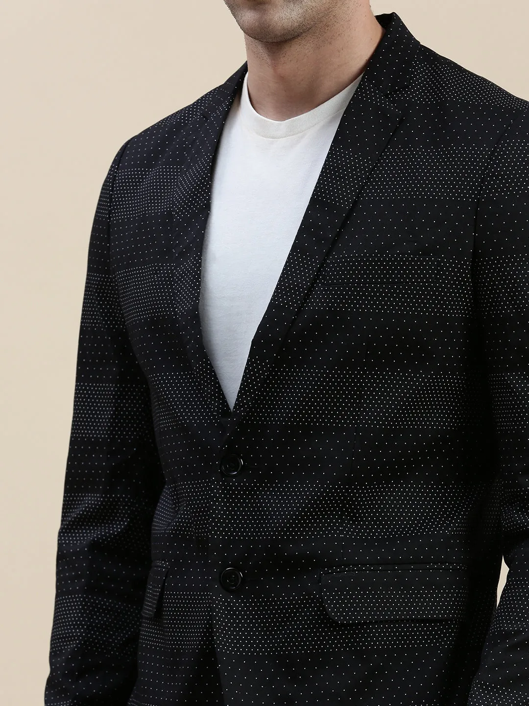 Men Black Printed Slim-Fit Single-Breasted Blazer