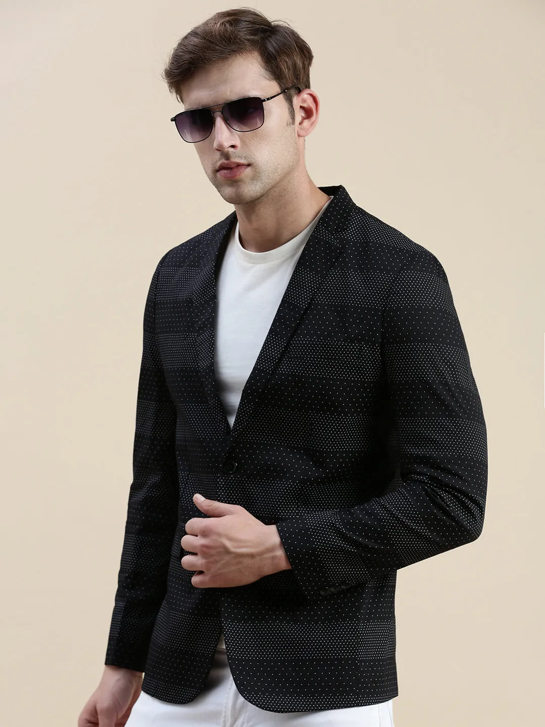 Men Black Printed Slim-Fit Single-Breasted Blazer