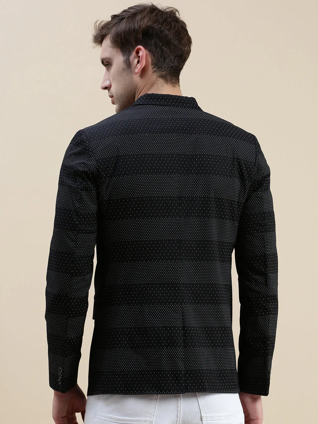 Men Black Printed Slim-Fit Single-Breasted Blazer