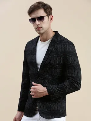 Men Black Printed Slim-Fit Single-Breasted Blazer