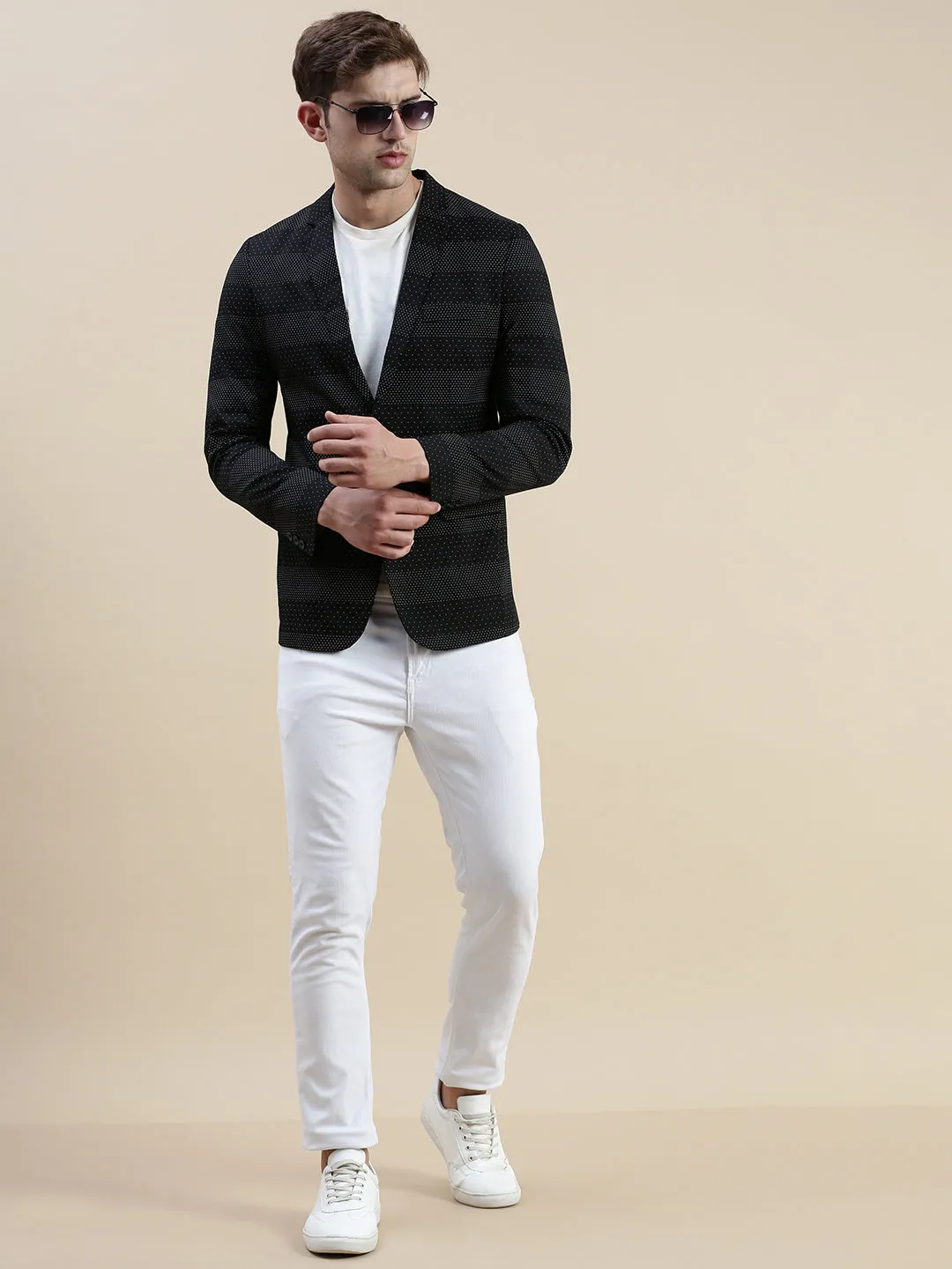 Men Black Printed Slim-Fit Single-Breasted Blazer
