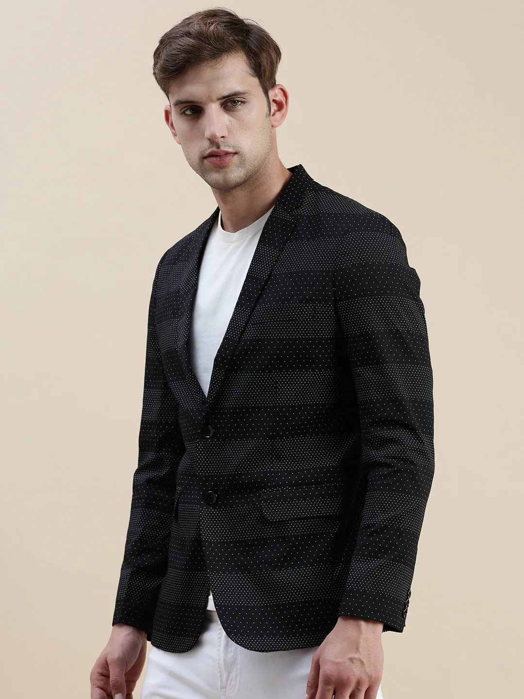 Men Black Printed Slim-Fit Single-Breasted Blazer