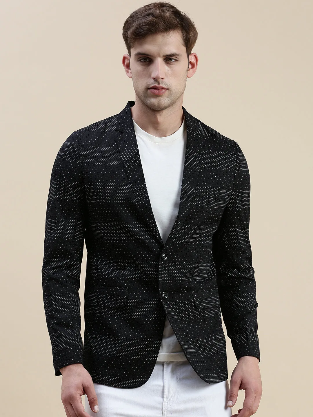 Men Black Printed Slim-Fit Single-Breasted Blazer