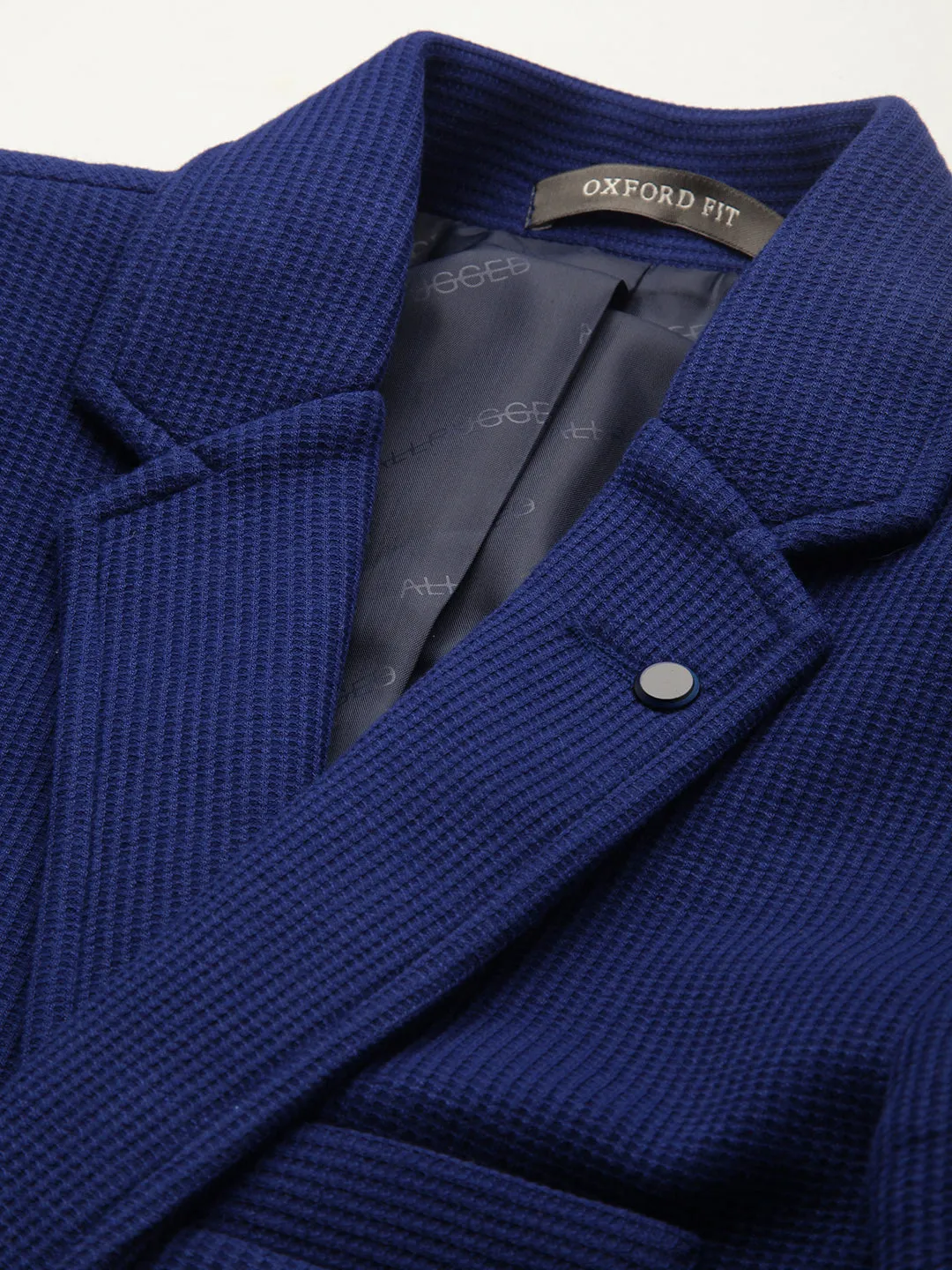 Men Blue Self Design Single-Breasted Slim-Fit Blazer