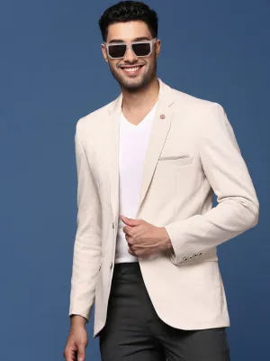 Men Cream Slim Fit Single Breasted Casual Blazer
