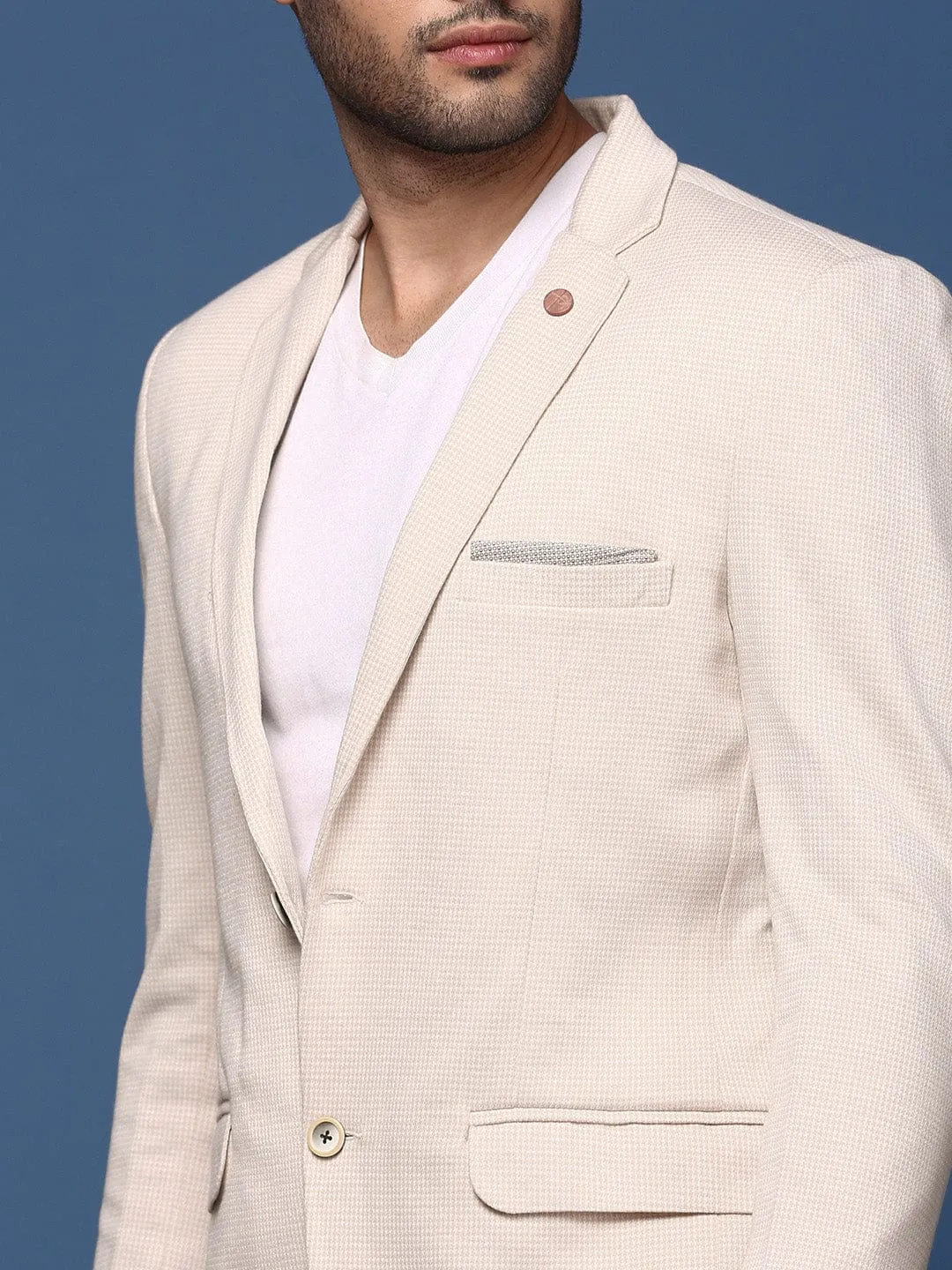 Men Cream Slim Fit Single Breasted Casual Blazer