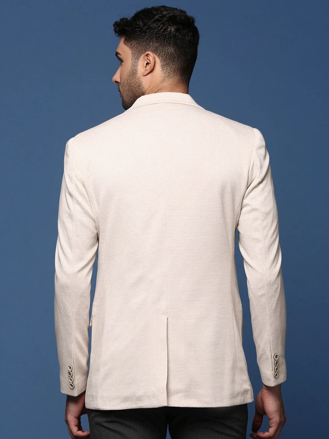 Men Cream Slim Fit Single Breasted Casual Blazer