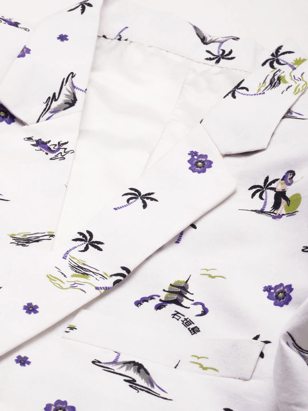 Men White Printed Single-Breasted Blazer