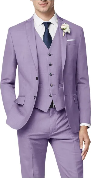 Men's 3 Piece Slim Fit Suit Set, Two Button Blazer Solid Suit Jacket Vest Pants Tuxedo Set for Wedding Prom