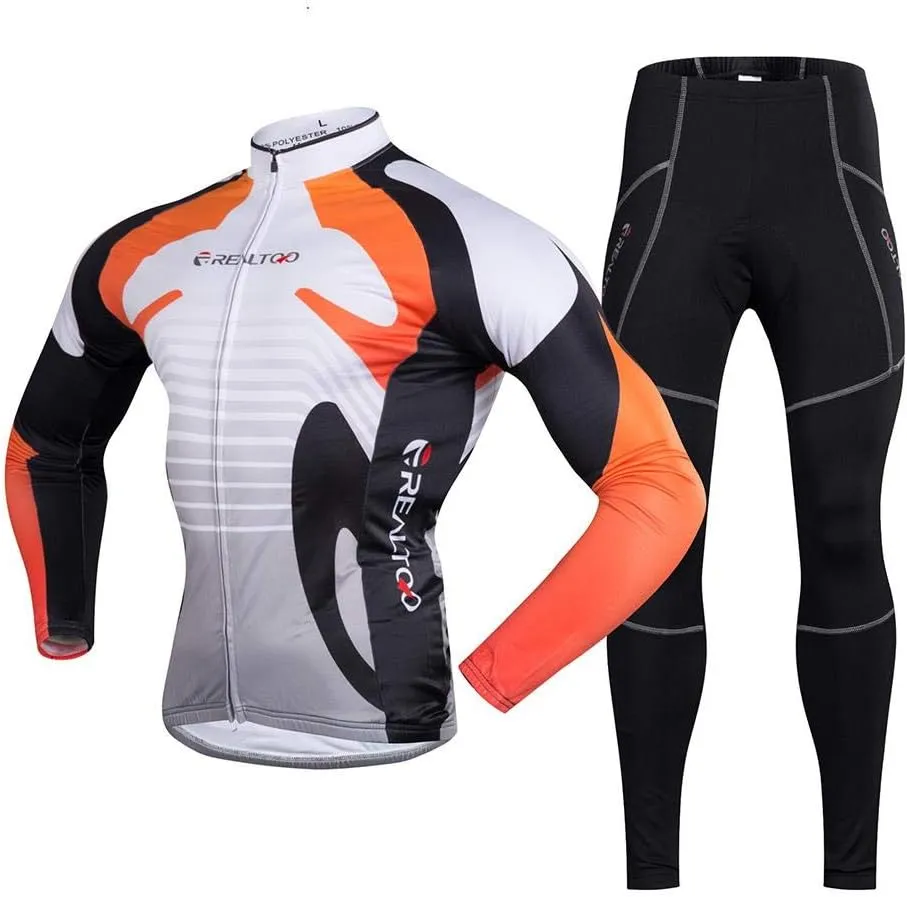 Men's Cycling Jersey Set Long Sleeve Full Zipper Quick-Dry Bike Shirt 3D Padded Cycling Tights Pants