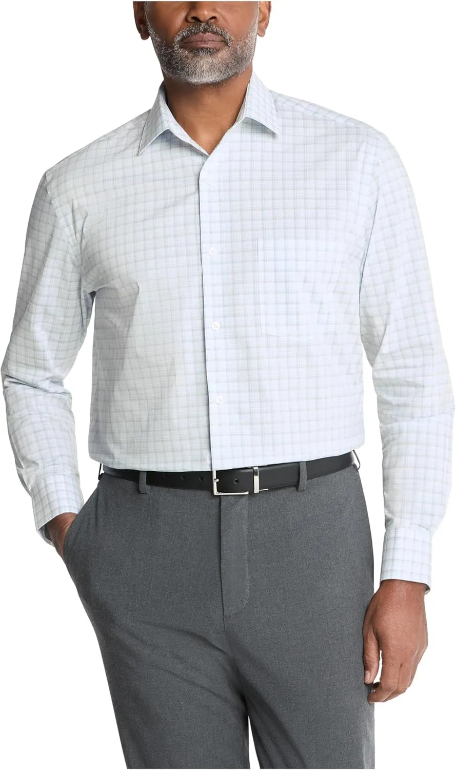Men's Dress Shirt Regular Fit Ultra Wrinkle Free Flex Collar Stretch Check