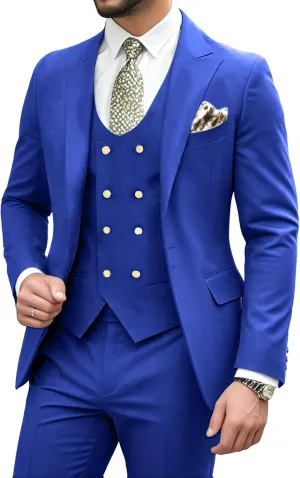Mens Suit 3 Piece Double Breasted Suit Men Slim Fit Formal Tuxedo Suit Set Groomsmen Wedding Prom Suits