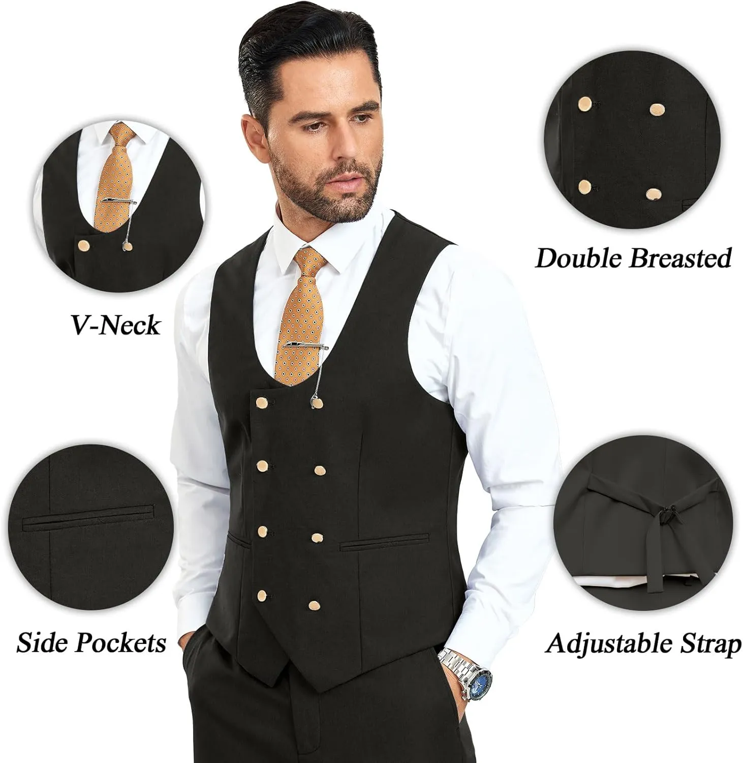 Mens Suit 3 Piece Double Breasted Suit Men Slim Fit Formal Tuxedo Suit Set Groomsmen Wedding Prom Suits