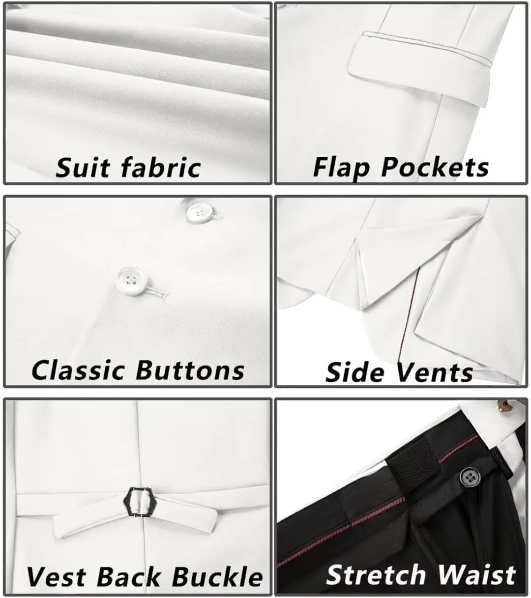 Men's Suit Slim Fit 3 Piece Wedding Dress Tux Suit Set Two Buttons Business Suits Blazer Jacket Vest Pants with Tie