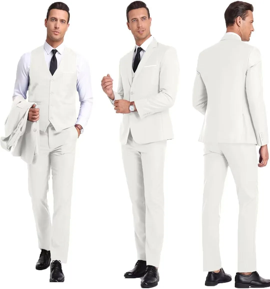 Men's Suit Slim Fit 3 Piece Wedding Dress Tux Suit Set Two Buttons Business Suits Blazer Jacket Vest Pants with Tie
