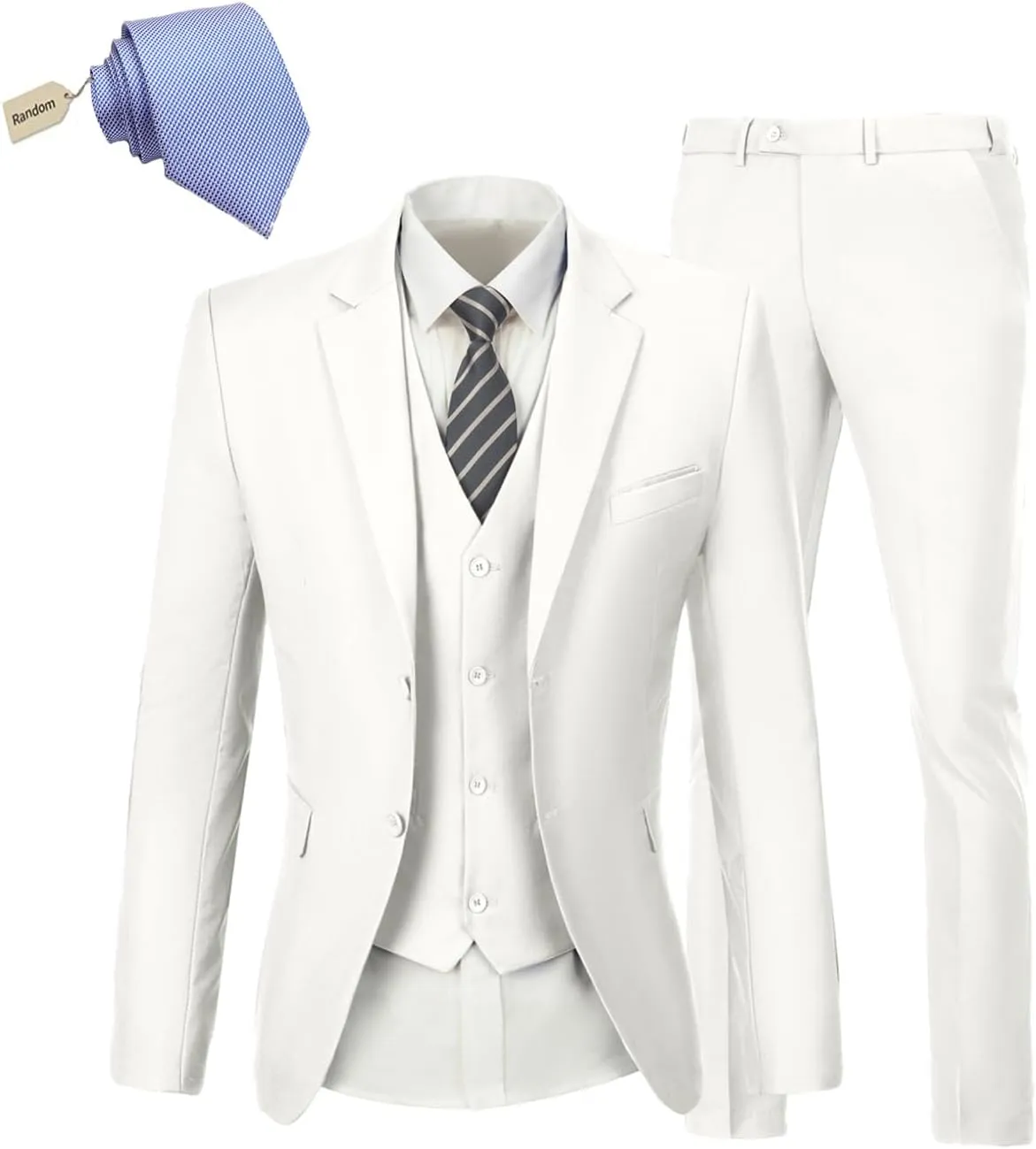 Men's Suit Slim Fit 3 Piece Wedding Dress Tux Suit Set Two Buttons Business Suits Blazer Jacket Vest Pants with Tie