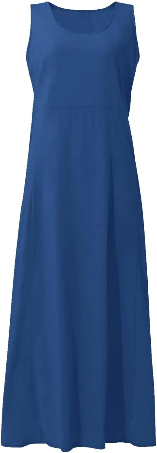 midelxp Summer Sundresses for Women Casual Loose Swing Beach Tank Dresses Sleeveless Solid Color Long Dresses with Pocket