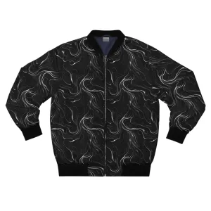 Minimal Black and White Ink Pattern Lightweight Bomber Jacket
