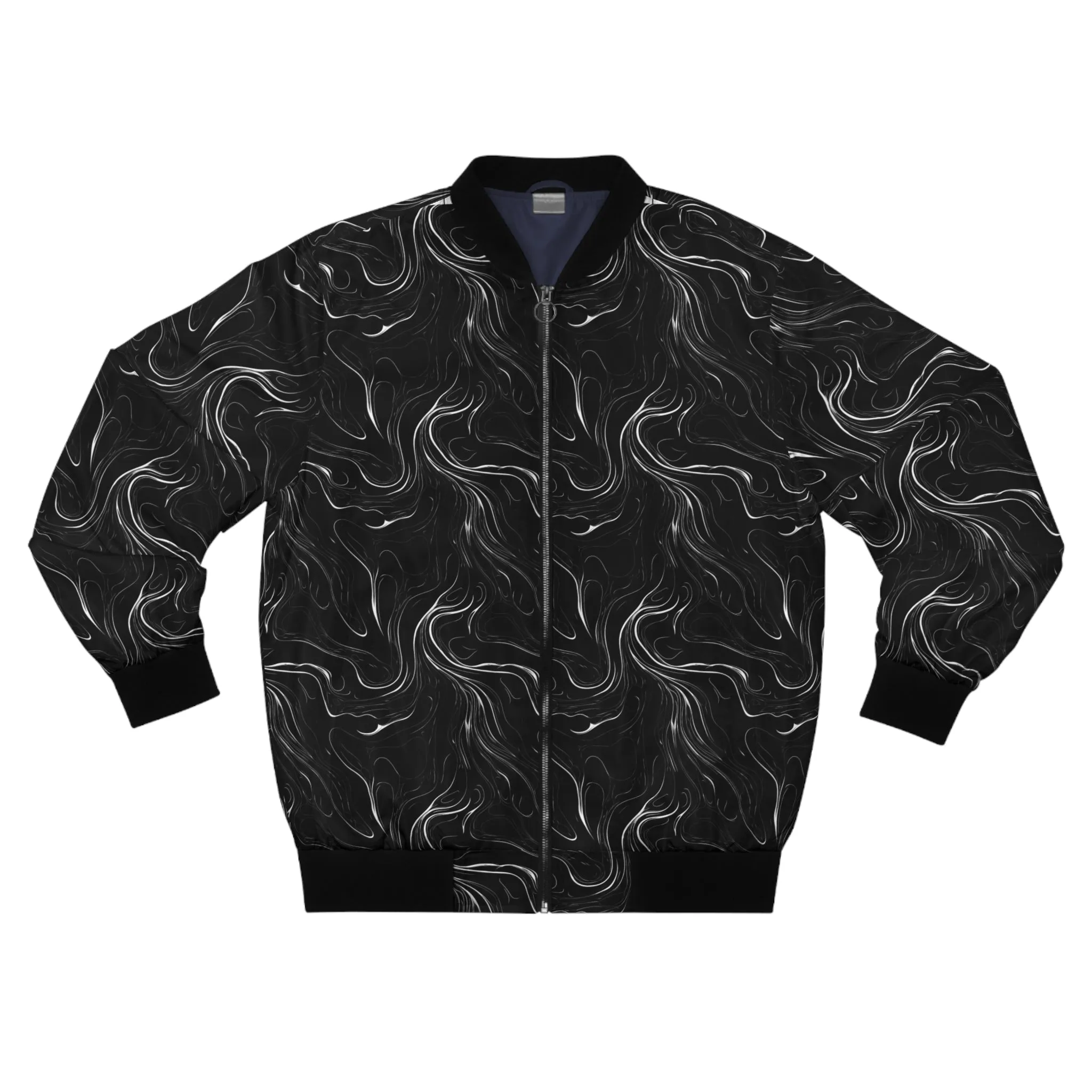 Minimal Black and White Ink Pattern Lightweight Bomber Jacket