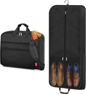 MISSLO Carry On Garment Bags for Travel with Shoulder Strap 43'' Suit Bags for Men Travel 2 in 1 Waterproof Suit Cover with 3 Pockets for Business Trip, Black