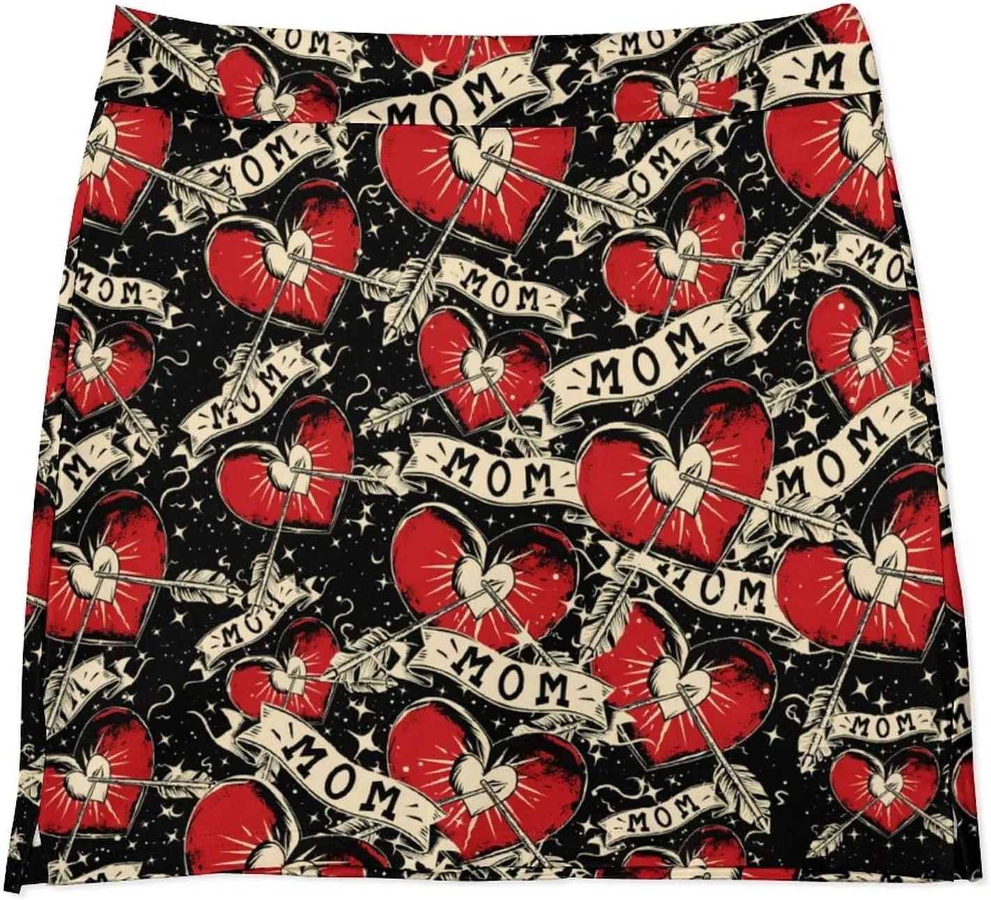 MOM Heart Arrow Tattoo Women's Skort Athletic Skirt Golf Skorts A-line Skirts with Built-in Shorts Pockets