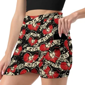 MOM Heart Arrow Tattoo Women's Skort Athletic Skirt Golf Skorts A-line Skirts with Built-in Shorts Pockets