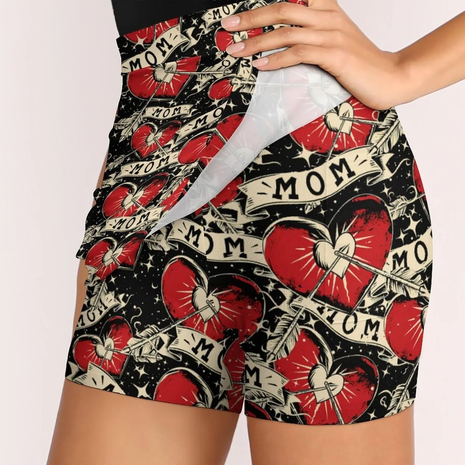 MOM Heart Arrow Tattoo Women's Skort Athletic Skirt Golf Skorts A-line Skirts with Built-in Shorts Pockets