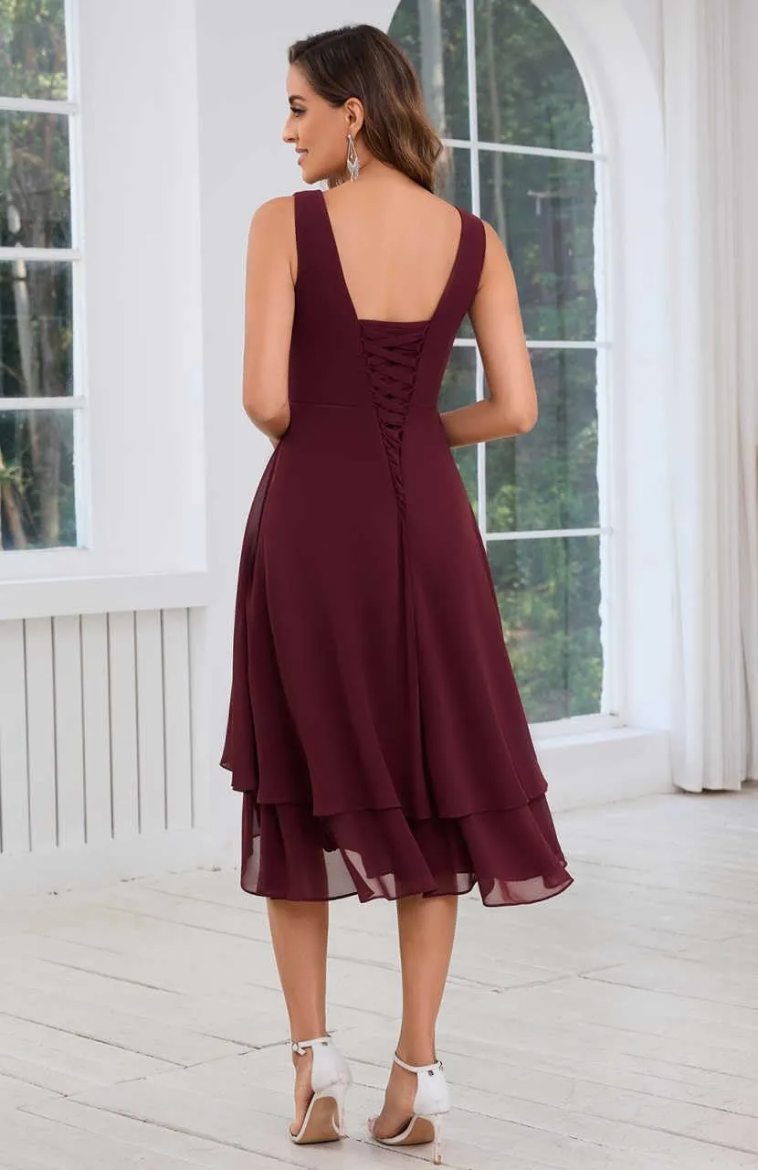 Mother of The Bride Dresses for Wedding Scoop Neck A Line Tea Length Chiffon Women's Formal Dress with Jacket